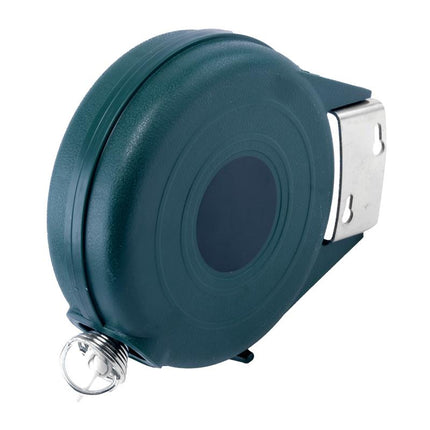 Retractable clothes line housing in teal with metal wall mount bracket