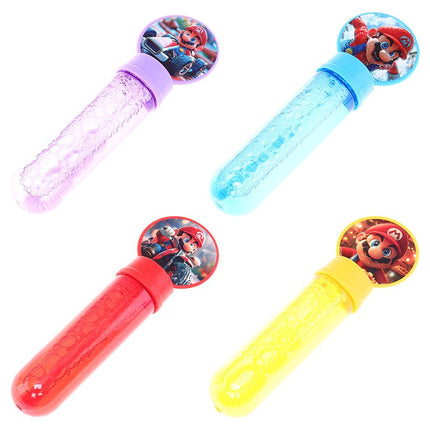 Set of four character bubble wands in purple, blue, red and yellow with caps