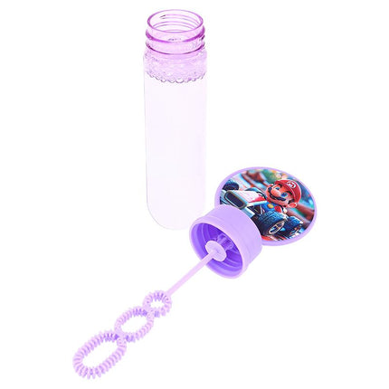Purple character bubble wand with cap, bubble bottle, and wand with coiled tip