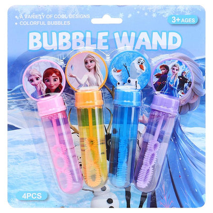 Boxed set of 4 bubble wands with character-themed caps and twist spiral wands