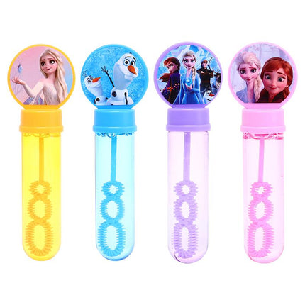 Set of 4 character bubble wands: yellow, blue, purple, pink with spiral nozzles