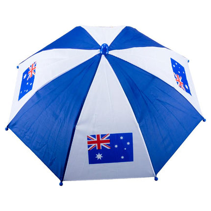 Australian flag umbrella hat with blue umbrella panels and white center, full dome