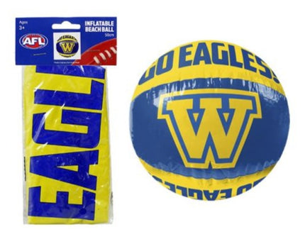 West Coast Eagles inflatable beach ball, blue with yellow W logo
