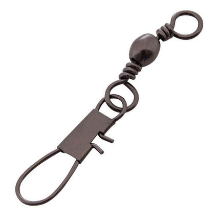 Black snap swivel fishing connector with snap and swivel rings