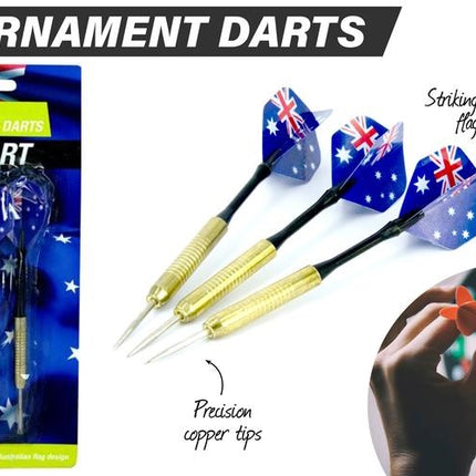3-piece dart set, blue flag flights with gold barrel darts