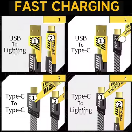 Four-port 4-in-1 cable diagram showing USB, Type-C, and Lightning connections