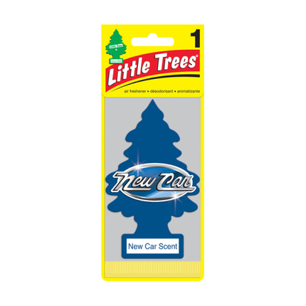 Little Trees car air freshener, blue pine tree with New Car Scent label