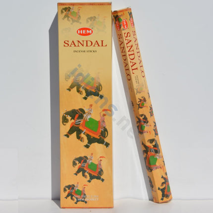 HEM Sandal incense sticks box with one hexagonal stick pack leaning