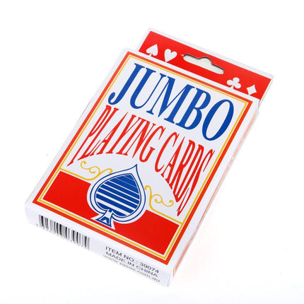 Jumbo playing cards pack, red border with blue 'JUMBO' and spade emblem on front