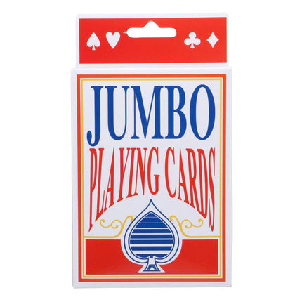 Jumbo playing cards pack with red, blue court-ace and 'JUMBO PLAYING CARDS' label