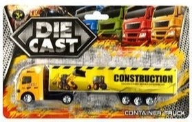 Yellow construction die-cast container truck in blister pack