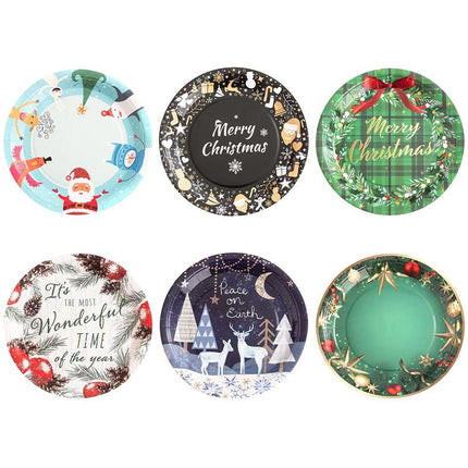 Assorted Christmas paper plates, round 25 cm, colorful winter designs (10-pack)