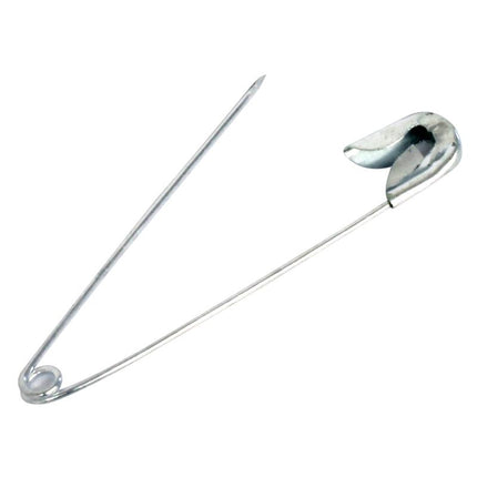 Silver safety pin with round loop head and coiled safety clasp