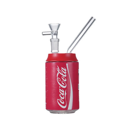 Red bottle-style water bong with glass bowl and downstem