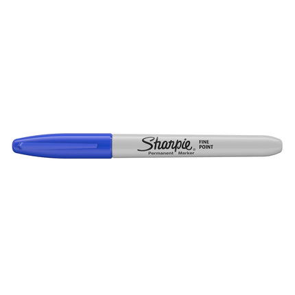 Sharpie blue fine-point permanent marker with cap and gray barrel