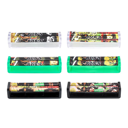 Rolling machine set with printed paper packs in clear holders, green and black