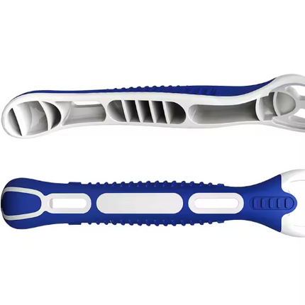 3-blade disposable razor shown along the handle in blue-and-white design