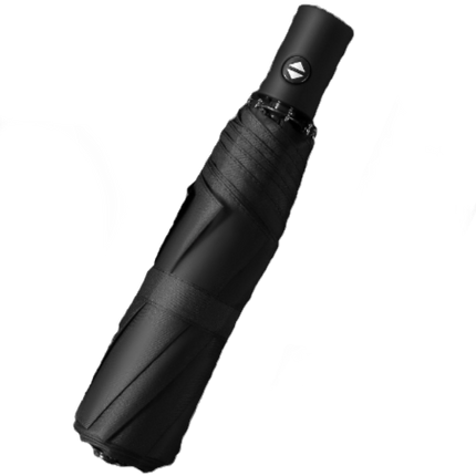 Automatic 3-fold umbrella, black fabric with black top cap and folded sleeve