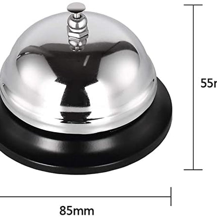 Reception bell with chrome dome, black base; size 85mm wide, 55mm high.