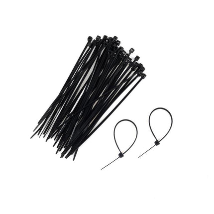 Black cable ties assorted lengths, grouped bundle with heads and locking ends