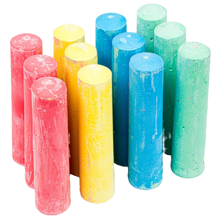 Colored jumbo chalk sticks in red, yellow, blue, and green, plastic packaging