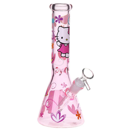 Hello Kitty pink water beaker with cartoon character and heart designs