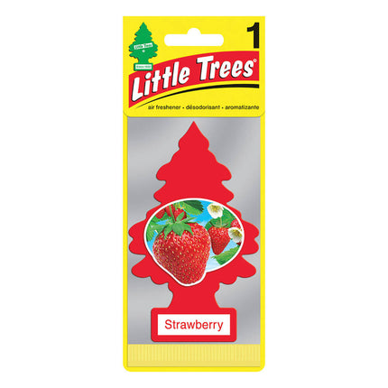 Little Trees strawberry air freshener pack with red tree and strawberry graphic