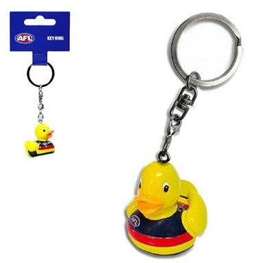 Adelaide Crows AFL key ring with yellow rubber duck mascot charm and metal chain
