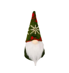 Small Christmas gnome hanging ornament with green red hat and white beard