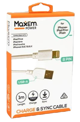 1m Lightning to USB-A cable in retail box, white 8-pin connectors