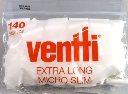 Ventti extra long micro slim filter tips, 140 count, in clear wrapper