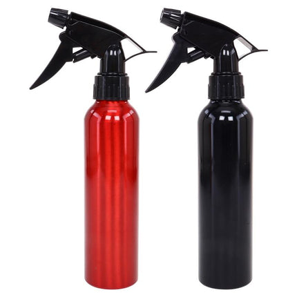 Aluminium spray water bottle with trigger sprayer, red and black, 280 ml capacity