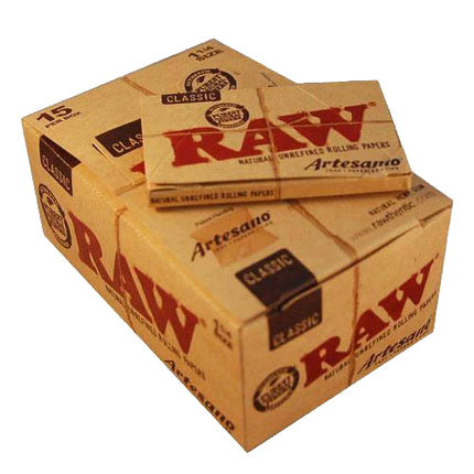 RAW Artesano rolling paper box, 1 1/4 size, 15 papers with tips and tray