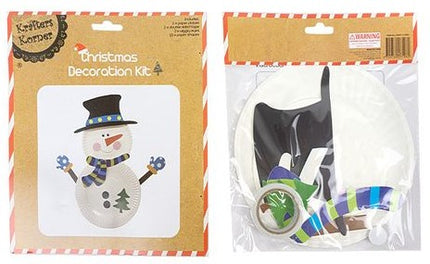Christmas snowman decoration kit in retail package, showing snowman with hat and scarf