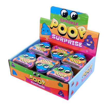 Poop Surprise Sparkle slime multipack display box with colorful mini packs