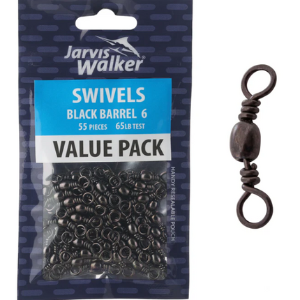 Black barrel swivels value pack, size 6, 55-piece bag