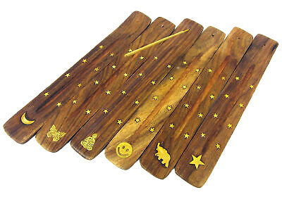 Wooden incense ash catcher boards with star pattern, crescent moons and smiley faces