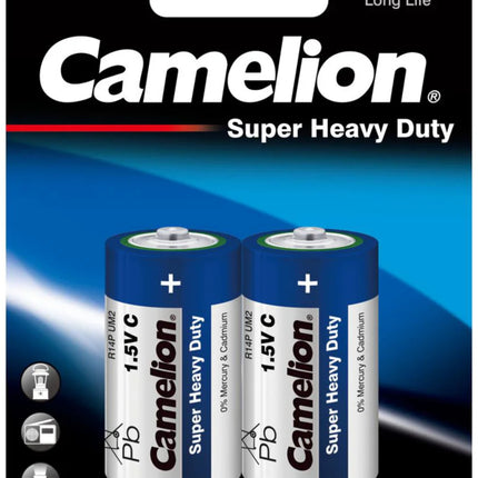 Camelion Super Heavy Duty C batteries, two-pack in plastic blister card