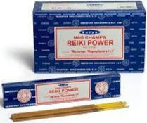 Satya Reiki Power rectangle incense set with blue box and stacked sticks