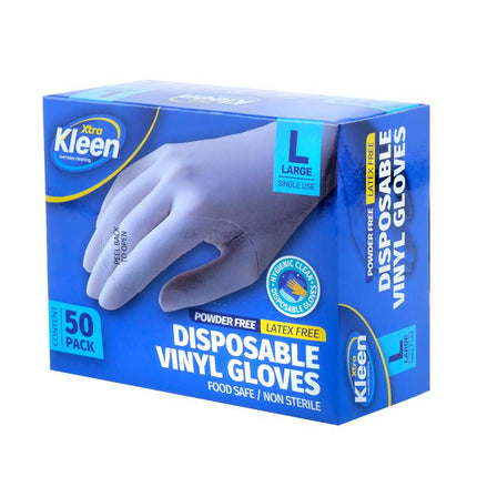 Large powder-free latex-free vinyl disposable gloves, 50-pack, non-sterile