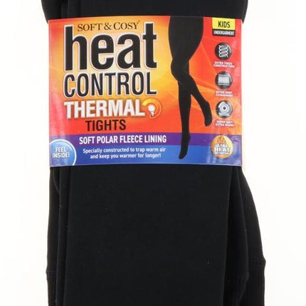 Girls heat control thermal leggings in black with fleece lining