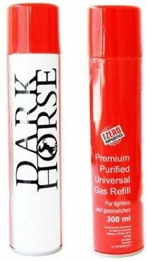 Dark Horse butane gas canister set of 2, red and white, one labeled 300 ml refill
