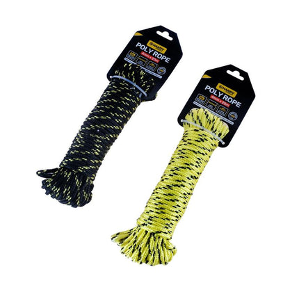 Diamond-braided poly rope bundles in dark navy and bright lime, hanging card set