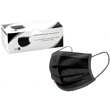 Pack of 50 disposable black face masks with ear loops