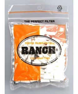 Package of RANCH micro slim filter tips with orange and white tips