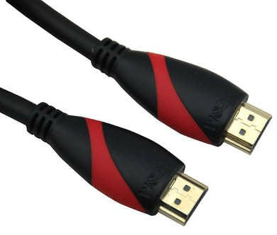 HDMI cable, black with red stripe, gold-plated HDMI connectors
