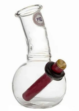 Clear pyrex glass mini water pipe with red accent and curved beaker shape