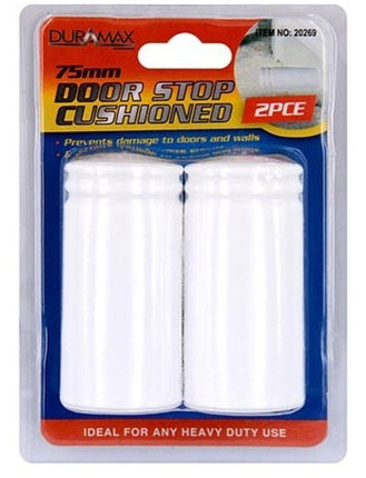 Duramax cushioned door stoppers, 2-pack, white rubber bumper stoppers in retail pack