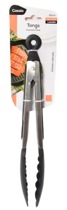 22 cm nylon food tongs with stainless arms and black non-slip grip pads