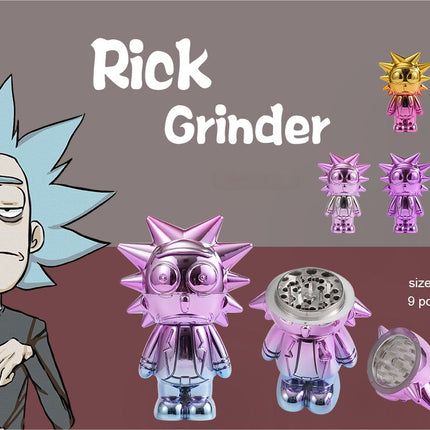 Purple spiked chrome grinder figurine on product display card with character artwork